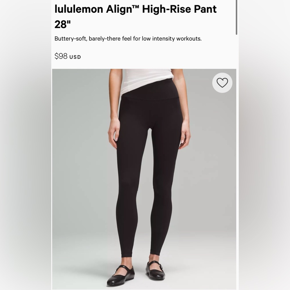 Lululemon align high rise 28” size 6 black